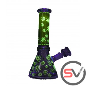 420 LEAF MINI BEAKER 8inch - GREEN (GLOW IN DARK)